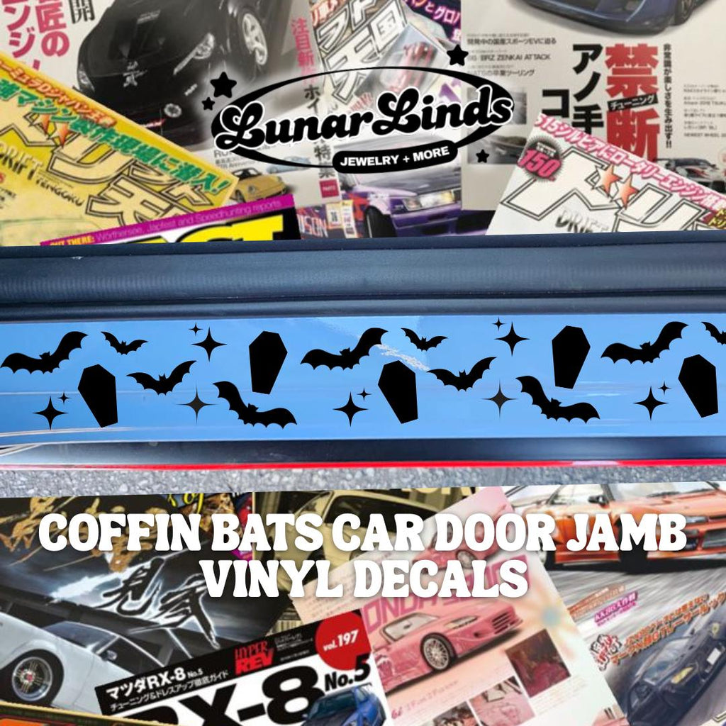 Coffin Bats Car Door Jamb Decal | Spooky Car Door Jamb | Car Sticker | Matte or Chrome Vinyl Set of 2