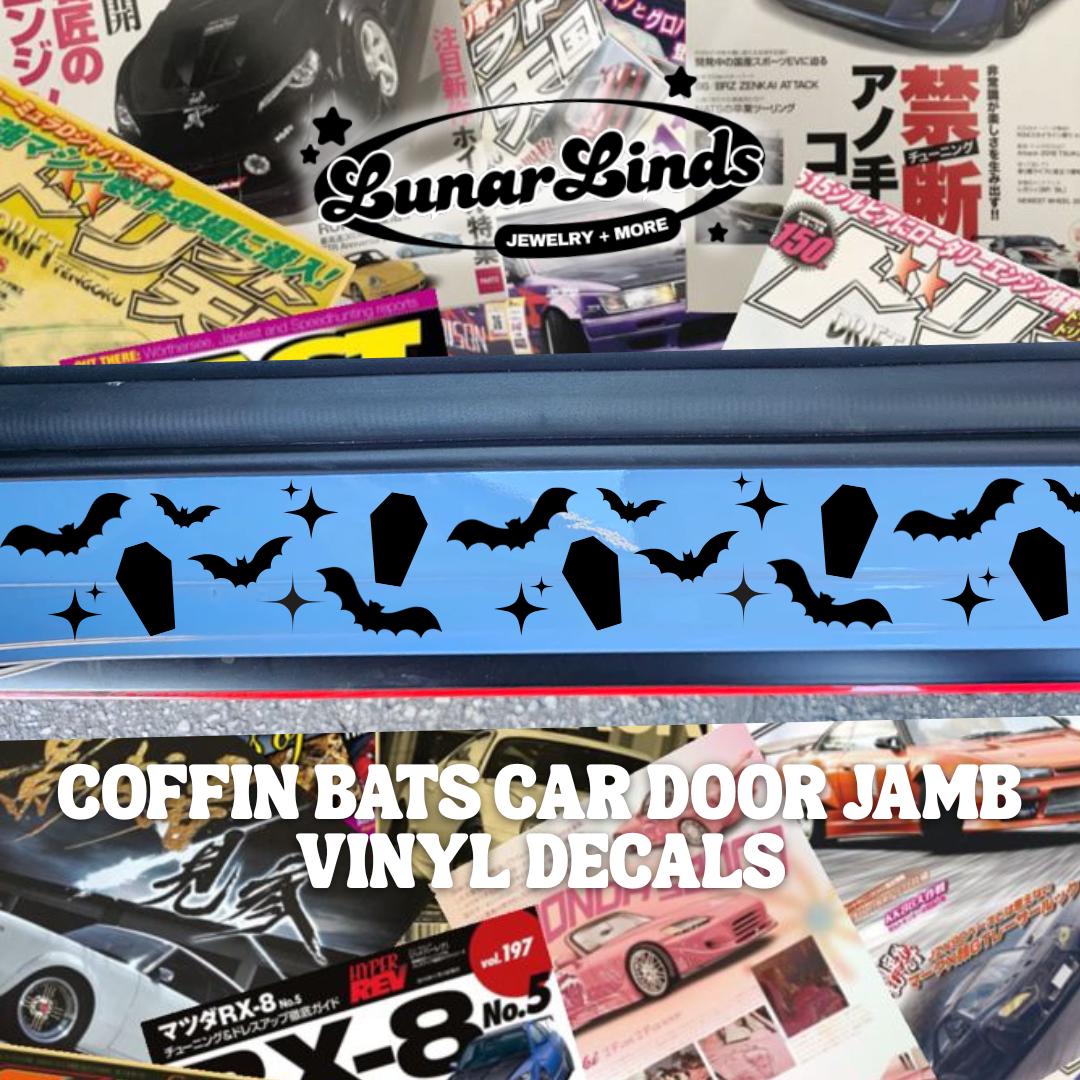 Coffin Bats Car Door Jamb Decal | Spooky Car Door Jamb | Car Sticker | Matte or Chrome Vinyl Set of 2