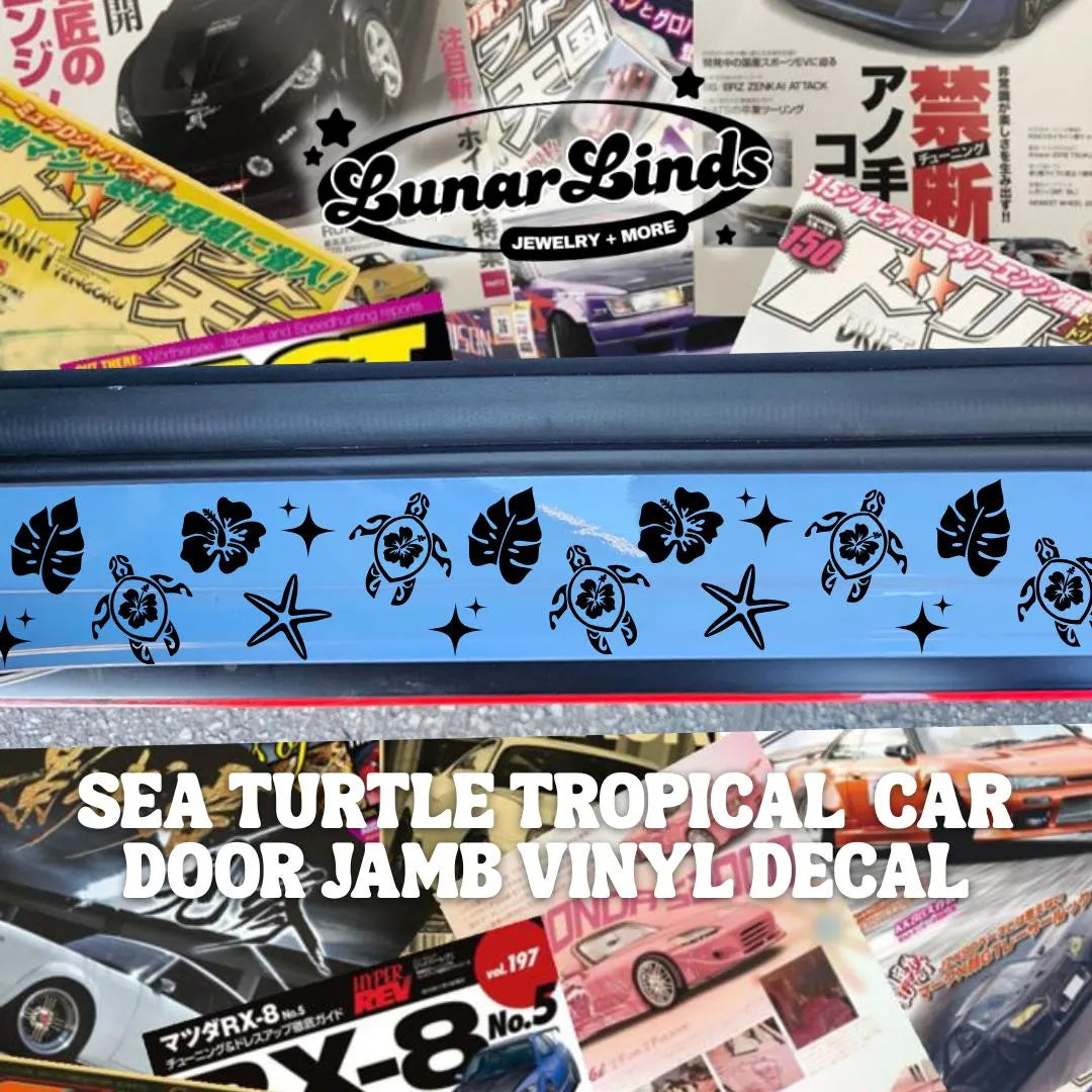 Sea Turtle Tropical Car Door Jamb Decal | Beachy Vinyl Car Door Jamb | Coastal Car Accessory | Matte or Chrome Vinyl Set of 2