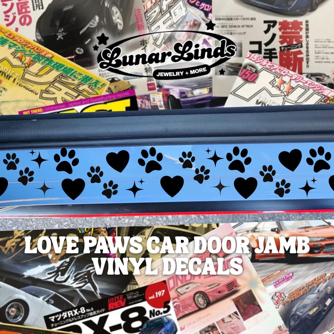 Love Paws Car Door Jamb Decal | Cute Sparkles Car Door Jamb | Car Sticker | Matte or Chrome Vinyl Set of 2