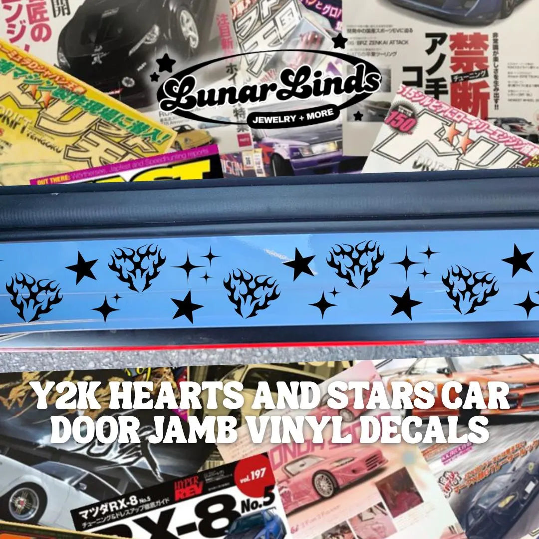 Y2K Hearts and Stars Car Door Jamb Decal | Cute Sparkles Car Door Jamb | Car Sticker | Matte or Chrome Vinyl Set of 2