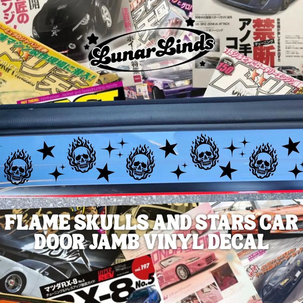 Flame Skulls & Stars Car Door Jamb Decal Set of 2 | Flame Skulls Car Door Jamb | Car Sticker | Matte or Chrome Vinyl Set of 2