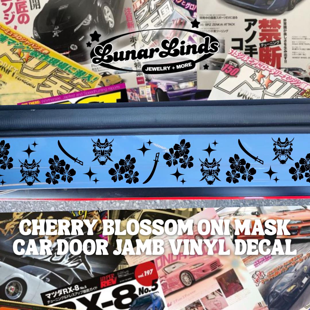 Cherry Blossom Oni Mask Door Jamb Decal – JDM Vinyl Overlay Car Sticker | Matte or Chrome Vinyl Set of 2